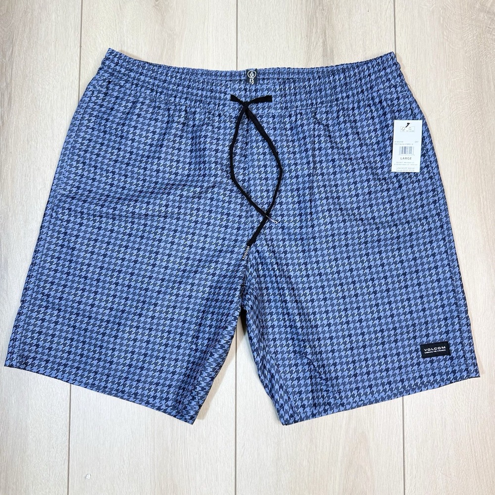 Volcom‎ Preston EW Hybrid 18" Shorts Blue Houndstooth Men's L Swim Casual NWT